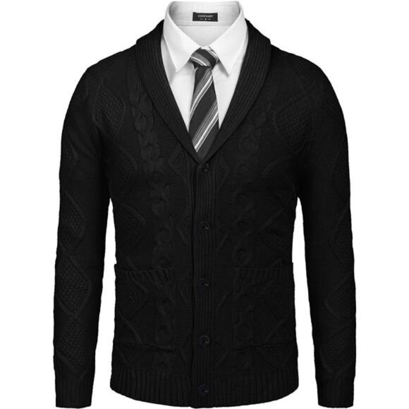 NEW Mens Shawl Collar Cardigan Sweater Slim Fit Button Down Cable Knitted - Picture 3 of 6